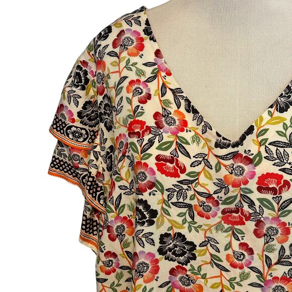 Cynthia Rowley Woman Floral Top Womens Size 2X Tiered-Sleeves Multicolor Flowy - Picture 3 of 9